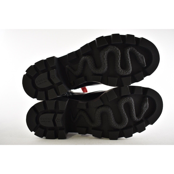 Gucci Trip Black Leather Red Green Web Stripe Mid Calf Block Heel Combat Boot 35 - Picture 12 of 12